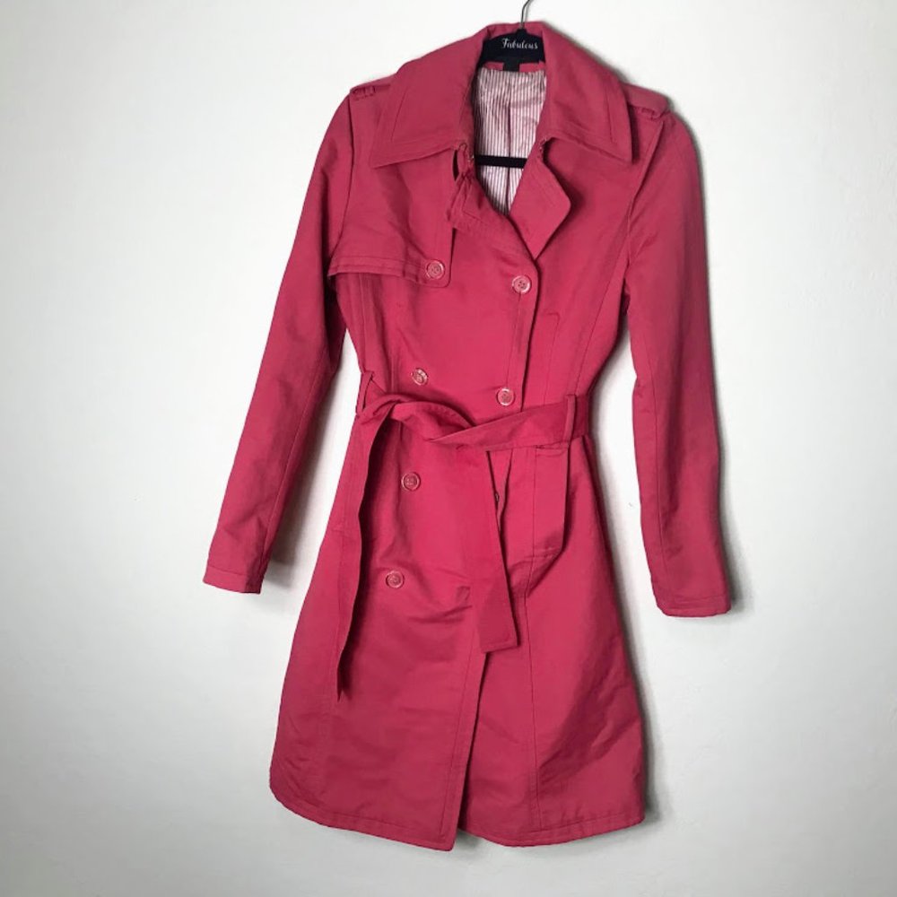 Express Hot Pink Double Brested Trench Coach Small